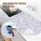 Shelf Liners for Kitchen Cabinets 12in x 20FT, Non Adhesive Cabinet Liner Strong Non-Slip White and Blue Geometric Drawer Liner, Easy to Clean for Shelf, Cabinet with Knife and Tape Measure