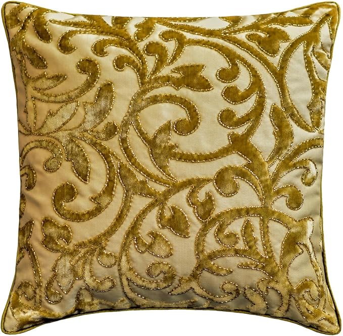 The HomeCentric King/Queen/Twin Beige Gold Decorative Bed Runner Queen 74"x18" Bed Runner Without Pillow Cover, Cut Velvet, Beaded Bed Scarf on Velvet Fabric - Serene Symphony