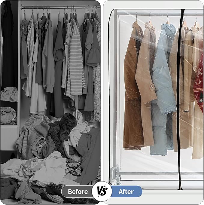 Clear Garment Rack Cover 43" L x 20" W x 60" H, Clothes Rack Cover with Reinforced Zipper, Waterproof PEVA Dustproof Protection – Cover Only, Rack Not Included