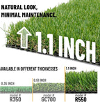 Ottomanson 2'7" x 21' Artificial Faux Grass Rug - Realistic Turf with UV Protection - Perforated for Easy Drainage - Durable, Hose-Off Synthetic Lawn Carpet for Indoor & Outdoor Use, Green