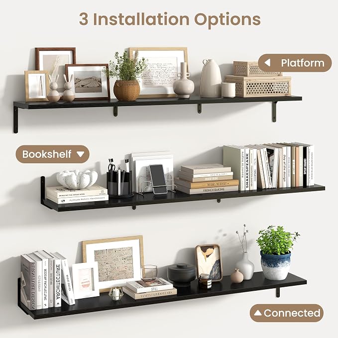 Fun Memories Deep Floating Shelves, 55W x 8D Floating Shelves Set of 2