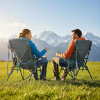 Timber Ridge Oversized Camping Chair with Lumbar Support, Portable Folding Chair Heavy Duty for Adults Supports 450 LBS for Outdoor Camping Lawn, with High Back, Cup Holder, Side Pocket, Blue