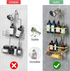 DAOYA Golden Stainless Steel Shower Caddy Hanging with 2-Tier Baskets, Soap Holder & Razor Holder - Non-Slip Rubber Pads for 0.82" Shower Heads, Enhanced Stability & Elegant V-Smile Design