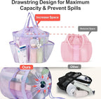 F-color Mesh Shower Caddy Portable with Drawstring - Large 8 Pockets Dorm Room Essentials for Guys Girls with S Hook, Shower Bag Basket Tote for College Camping Gym Travel Toiletry Bathroom, Purple