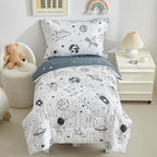 DuShow 4 Piece Toddler Bedding Set for Boys,White Space Crib Bedding Sheets Set,Soft Toddler Comforter Set Bed in a Bag | Include Comforter,Flat Sheet,Fitted Sheet,Pillowcase