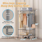 Homdox Narrow Rolling Garment Rack with Double Rods and 3 Adjustable Shelves, Compact Portable Closet Organizer for Bedroom, Dorm, Laundry Room, 23.62" W x 16.54" D x 80.71" H, Gray