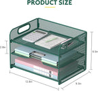 Samstar 3 Tier Green Letter Tray Paper Organizer with Handle, Mesh Desk Organizer Paper Sorter File Rack Shelves, Green
