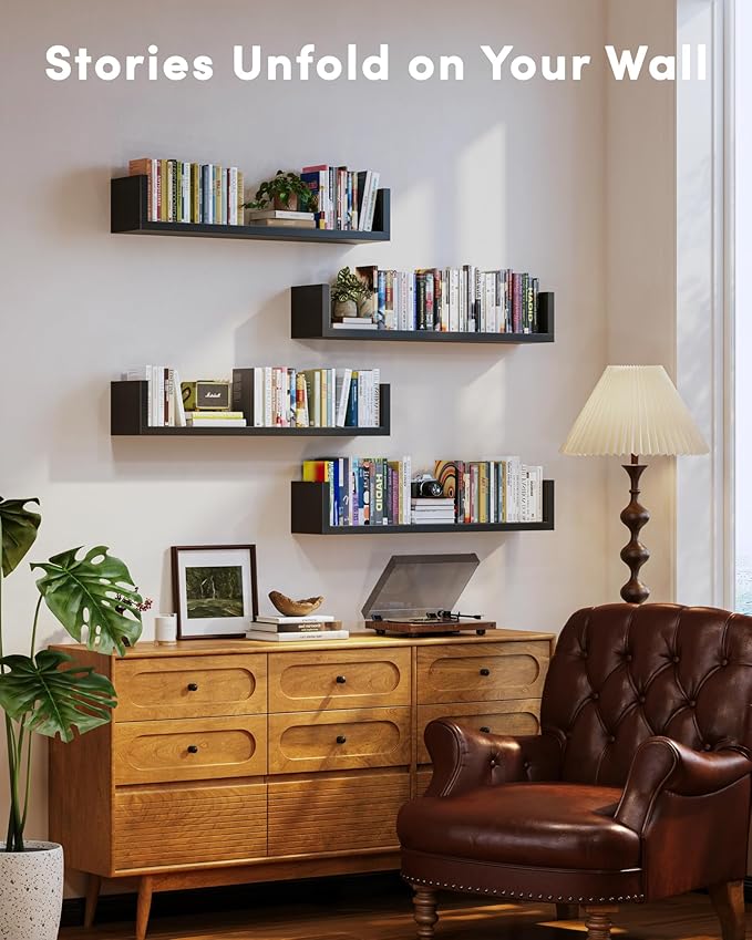 Wall Bookshelf, U Shaped Floating Bookshelf, Hanging Bookshelves