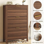 YOMILUVE Shoe Cabinet Storage for Entryway, Fluted Shoe Cabinet with 3 Flip Drawers, Hidden Shoe Rack Tall Freestanding Shoe Organizer with Legs for Hallway, Walnut