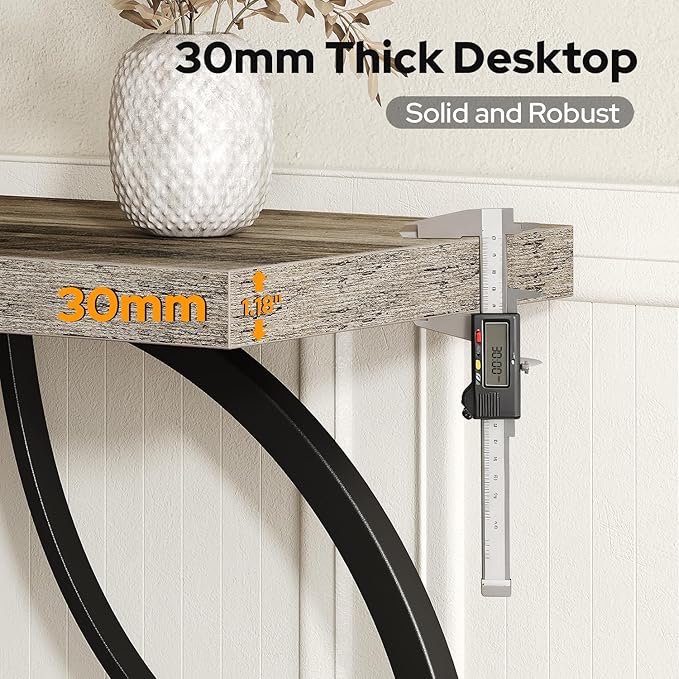 39.4" Entryway Table, Industrial Console Table for Entryway with Anti-Tilt Design, Narrow Wood Accent Sofa Table Behind Couch with Double Circle Base for Hallway, Living Room, Foyer (Industrial Grey)