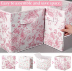 Geelin 6 Pcs Pink Floral Cube Storage Bins 11 Inch Pink Flower Storage Basket with Handle, Preppy Girls Organizer Basket, Collapsible Fabric Box for Classroom Bedrooms Office Home Decoration Gift