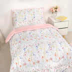 Toddler Bedding Set for Girls, 4 Piece Floral Toddler Comforter Set, Ultra Soft Baby Girl Crib Bed Bedding Includes Quilted Comforter, Flat Sheet, Fitted Sheet, Pillowcases, Pink Flower