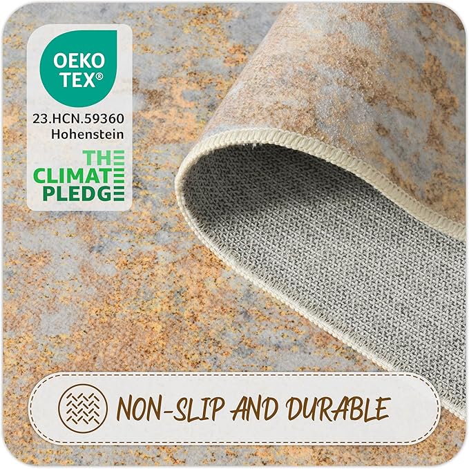 Beige Gold Rug Runners for Hallways Kitchen 2.6x8 Non Slip Washable Entryway Runner Rugs with Rubber Backing 8ft Long Carpet Runner for Laundry Bedroom, Low Pile Stain & Fade Resistant