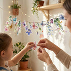 48Pcs Flower Fairy Banner Decorations Floral Designs Wildflower Garland – with 5m Jute Rope, for Baby Shower, Wedding, Easter Backdrop, Enchanted Garden Party Supplies (Butterfly)