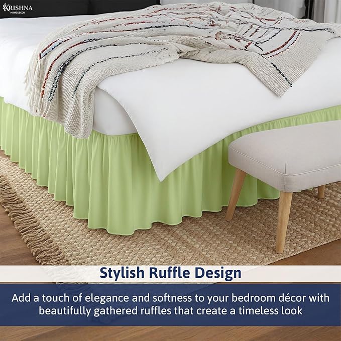 KRISHNA Ruffled Bed Skirt with Split Corners Full, 100% Microfiber Hotel Quality, 12 Inch Drop Dust Ruffle Gathered Bedskirt with Platform, 54" x 75", Sage