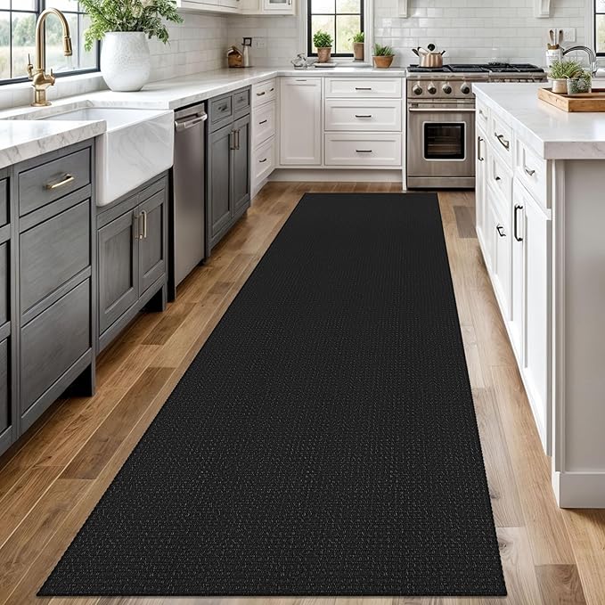 Braided Runner Rug 3x12 Ft Washable Runners for Hallways Non Slip Rubber Backed Kitchen Runners Cotton Long Entryway Runner Indoor, Woven Carpet for Hall Kitchen Entryway, Black/Grey