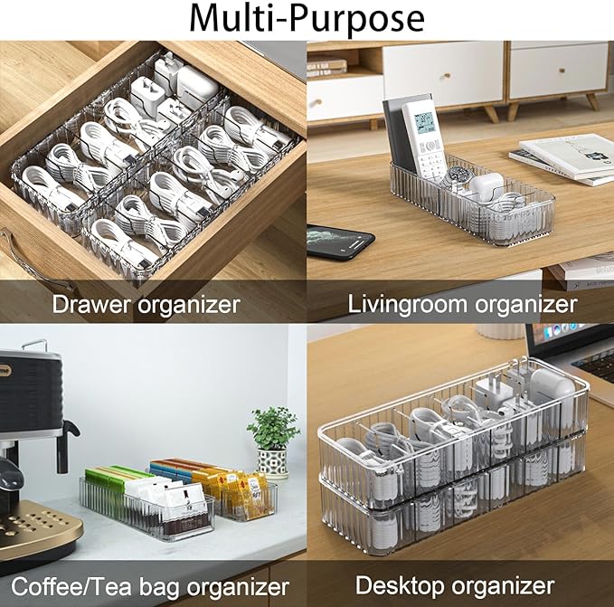 Cable Storage Boxes Organizers 2 Pack,Cord Charger Storage Organizer Box Case with 20pcs Cable Ties,Stackable,Clear