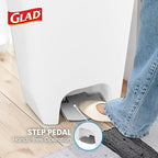 Glad 13 Gallon Trash Can | Plastic Kitchen Waste Bin with Odor Protection of Lid | Hands Free with Step On Foot Pedal and Garbage Bag Rings, 13 Gallon, White