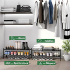 kiplant Black Shoe Rack, 2-Tier Long Shoe Rack, Stackable Bamboo Wood Shoe Shelf for Closet, Entryway & Hallway