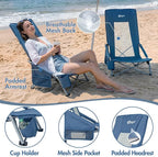 Portal High Back Beach Chair for Adults - Heavy Duty 350 lbs Folding Portable Sand Chair with Cup Holder & Side Pocket, Breathable Mesh Tall Camping Chair with Rotating Feet for Outdoor Travel Blue