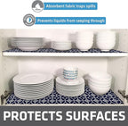 Drymate Premium Luxury Shelf & Drawer Liner, Thick Cushioned Fabric, Non-Adhesive, Absorbent, Waterproof, Slip-Resistant, Liners for Kitchen Cabinets, Cupboards (USA Made)(12”x59”)(2-Pack)(Indigo)