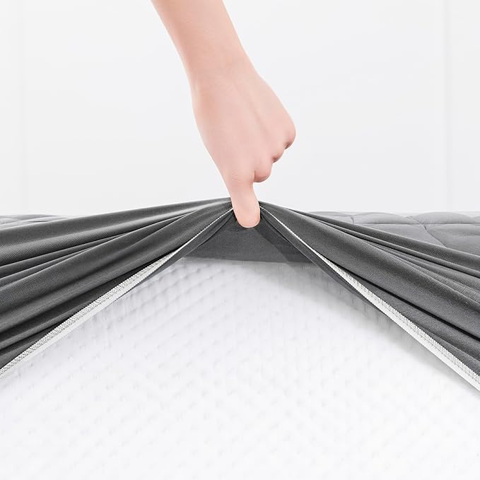 Hearth & Harbor Twin XL Size Quilted Fitted Mattress Pad Cover, 100% Waterproof Mattress Protectors, College Dorm Room Essentials, Deep Pocket Fitted Mattress Cover 8" - 21", Gray