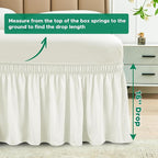 Biscaynebay Wrap Around Bed Skirts for King & Cal King Beds 16" Drop, Ivory Adjustable Elastic Dust Ruffles Easy Fit Wrinkle & Fade Resistant Silky Luxurious Fabric Solid Machine Washable
