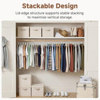 StorageWorks Fabric Storage Bins with Lids, Decorative Storage Bins with PU Handles, Foldable Storage Baskets for Closet, Shelves, Stackable and Sturdy Organization, Beige(Cotton Linen), Jumbo, 3-Pack