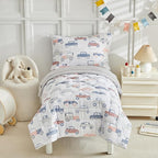 JHXHMX Car Toddler Bedding Set for Boys,4 Piece Bed-in-a-Bag Toddler Comforter Set,Soft Crib Bed Set Including Comforter,Flat Sheet,Fitted Sheet and Pillowcase-Gray