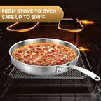 Inqibee 8.5-10-12 Inch Stainless Steel Pans Set with Lid, Detachable Handle