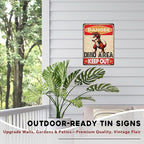Dinosaur Vintage Tin Sign Danger Dinosaur Area Keep Out Funny Sign for Boys Room 12x16inch