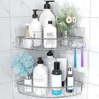 Orimade Corner Shower Caddy Stainless Steel with Hooks Wall Mounted Bathroom Shelf Storage Organizer Adhesive No Drilling 2 Pack, Silver Only for 90-Degree Corner