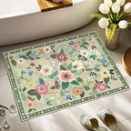 Floral 2x3 Area Rug Machine Washable Soft Print Boho Carpet Non Slip Doormat Low Pile Flower Area Rugs for Living Room Bedroom Nursery Kitchen Dining Room Indoor-Light Green