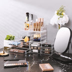 Sorbus Large Makeup Organizer - Clear Stackable Jewelry Makeup Organizer for Vanity, Bathroom Storage Display Case - 12 Drawers Cosmetic Beauty Organizers and Storage with Lipstick Makeup Brush Holder