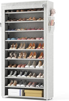 ROJASOP 10 Tier Shoe Rack with Covers Large Capacity Stackable Tall Shoe Shelf