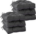 Chair Cushions for Dining Chairs, Seat Cushions for Kitchen Chairs, Indoor Seat Cushions with Ties, Tufted Foam Chair Pads, Non Slip Chair Cushions Set of 6, 15.5" x 15.5" x 4", Dark Grey