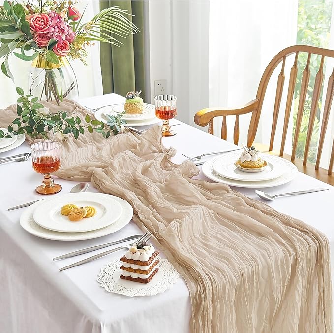 IVAPUPU 6 Pcs Cheesecloth Table Runner - 10ft Nude Spring Boho Gauze Cheese Cloth Table Runners for Baby Shower Decorations Wedding Party Garden Farmhouse Decor
