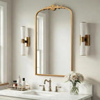 Besdomus Large Vintage Arched Mirror: 24"x42" French Arch Gleaming Gold Antique Wall Mounted Mirror - Traditional Ornate Home Decor for Entryway/Fireplace/Bathroom - Idea for Trendy Fashionistas