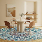Easy-Going Round Rug 6ft Area Rug Washable Boho Circle Rugs for Living Room Non-Slip Bedroom Rug Low Pile Lightweight Medallion Distressed Throw Rug for Dining Room Kitchen Home Office, Vintage Multi