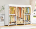 ULIFHOME E14C Max Heavy Duty Closet Organizer System，Freestanding Clothing Racks for Hanging Clothes，Adjustable Garment Rack 86" W × 16" D × 77" H Hold 1060 lbs，White Rack with White Cover