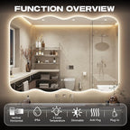 Hasipu Wavy Full Length Mirror with Lights - 55"×30" LED Wavy Floor Mirror, Frameless, Dimmable, Standing or Vertical/Horizontal Wall-Mounted Mirror for Bedroom, Living Room, Cloakroom