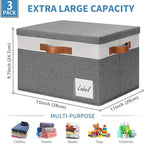 GhvyenntteS Storage Bins with Lids 3 Pack, Large Storage Baskets with Lids and Label, Foldable Fabric Storage Boxes with 3 PU Handles for Organizing Shelves Home Nursery Office (Grey, 15x11x9.6)