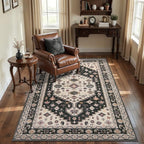 Tangsoo 3x5 Area Rug for Bedroom,Vintage Washable Non-Slip Indoor Rugs Black and Gold Soft Low Pile Mat Floor Carpet for Entryway Kitchen Living Room Office Mudroom Foyer Decor