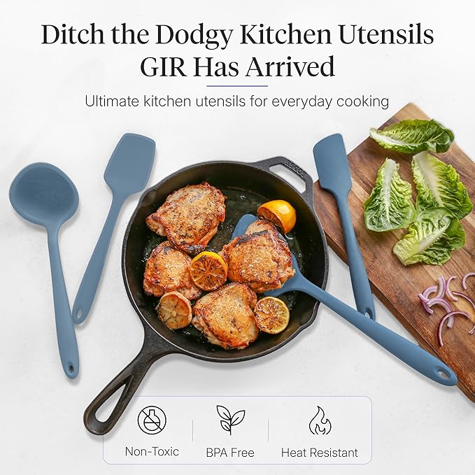 GIR: Get It Right 5-Piece Silicone Ultimate Kitchen utensils set - Ladle, Spatula, Flip, Spoon & Spoonula - Non toxic cooking utensils for Nonstick Cookware, Cooking and Baking - Slate