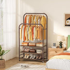 HOMIDEC Double Rods Clothes Rack Clothing Rack with 3 Tier Storage Shelves Clothes Rack for Hanging Clothes Multifunctional Heavy Duty Clothes Organizer for Bedroom,Wardrobe Closet,Shop,Brown