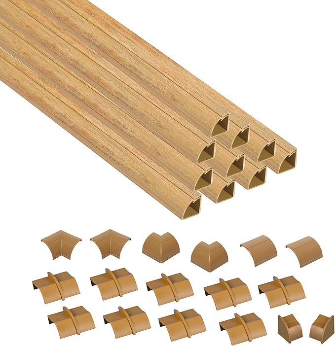 D-Line 157in Stainable Wood-Effect Corner Cable Concealer Multipack, Floor Wire Hider, Quarter Round Cord Cover, Organize Cords in Corners, Floor Molding - 10x 15.7in Lengths & Accessories