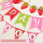 Strawberry Birthday Banners, 5 Pcs Girl Party Banners, Berry First Birthday Decor for Girls, Strawberry Baby Shower