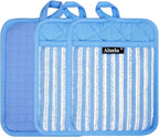 Alselo Silicone Pot Holders Set of 3 Heat Resistant & Non Slip Potholders, Professional Oven Hot Pads with Pockets Mitts for Kitchen Cooking Baking Barbecue (3, Blue)