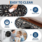 GarveeHome Washable Area Rug 9 x 12 for Living Room, Non-Slip Soft Vintage Rug, Low Pile Farmhouse Floral Carpet, Non-Shedding Indoor Foldable Printed Rugs for Bedroom, Black