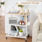 Rolling Kitchen Microwave Cart, 3 Tier Microwave Stand with Storage, Small Kitchen Island on Wheels, Wood and Mental Kitchen Shelf Rack, White Organizer for Living Room, Office, Balcony